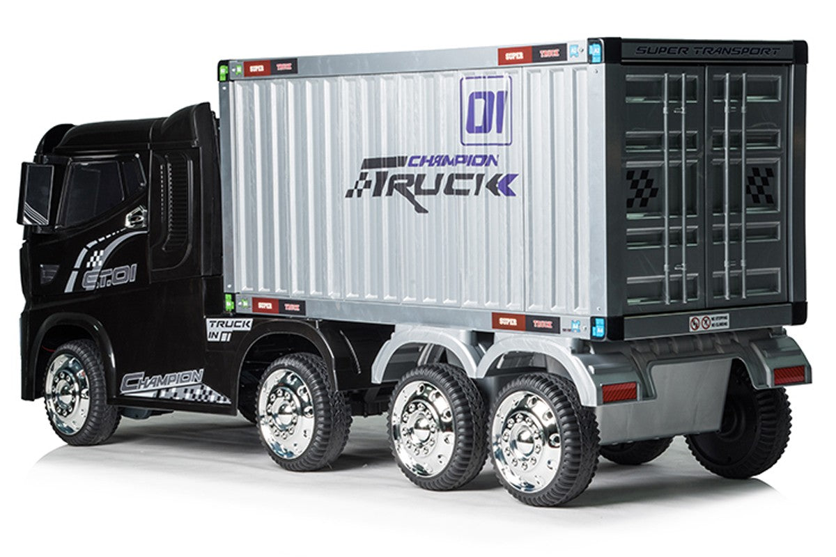 Black R/C Four Motor Artic Truck & Trailer - 12V Kids' Electric Ride On