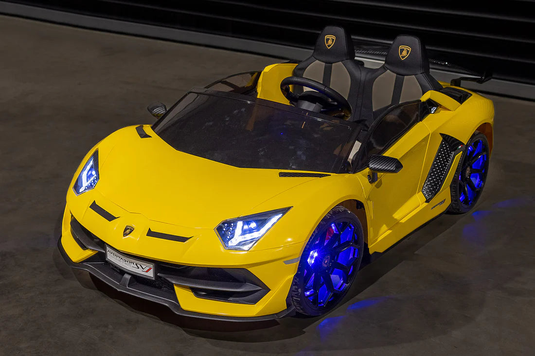 Licensed Yellow Lamborghini Ride-On – Electric Car with Scissor Doors, Leather Seats & Parental Control | Police Engine truck,TRUCKS & PLANTS