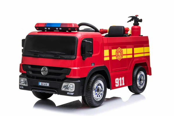 Kids’ 12V Electric Red Fire Engine Ride-On – Water Gun, Parental Control & Music Function