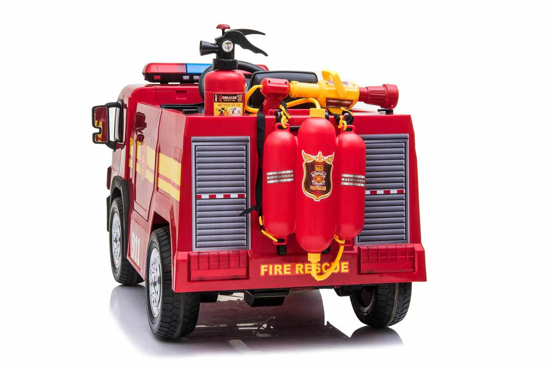 Kids’ 12V Electric Red Fire Engine Ride-On – Water Gun, Parental Control & Music Function