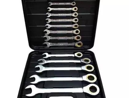 Ratcheting Wrench Open End Metric Spanner Set.