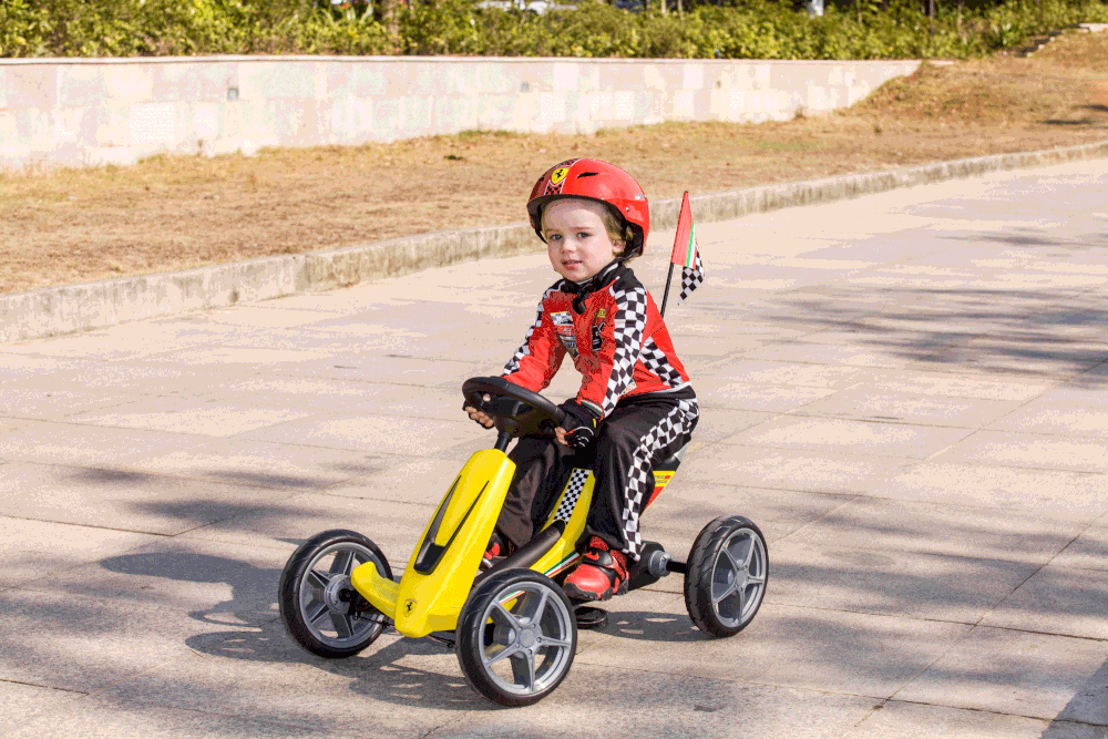 Ferrari Licensed Kids Go Kart with Foot Pedal EVA Wheels Brake Lever Clutch Gear C8931 (YELLOW) - LK Auto Factors