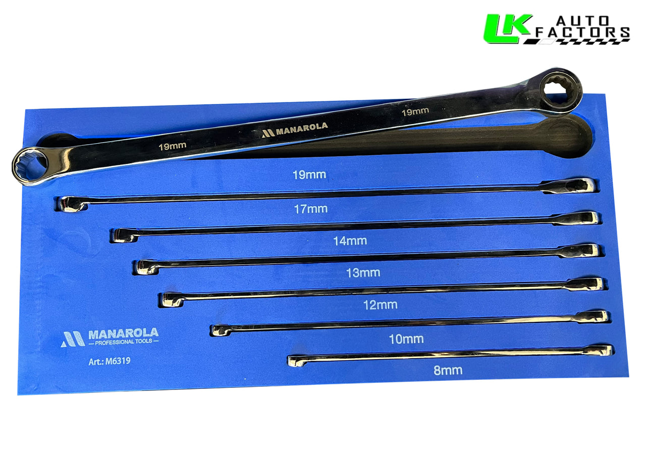 NEW 7 PIECE DOUBLE RING EXTRA LONG RATCHET SPANNER SET 8-19mm