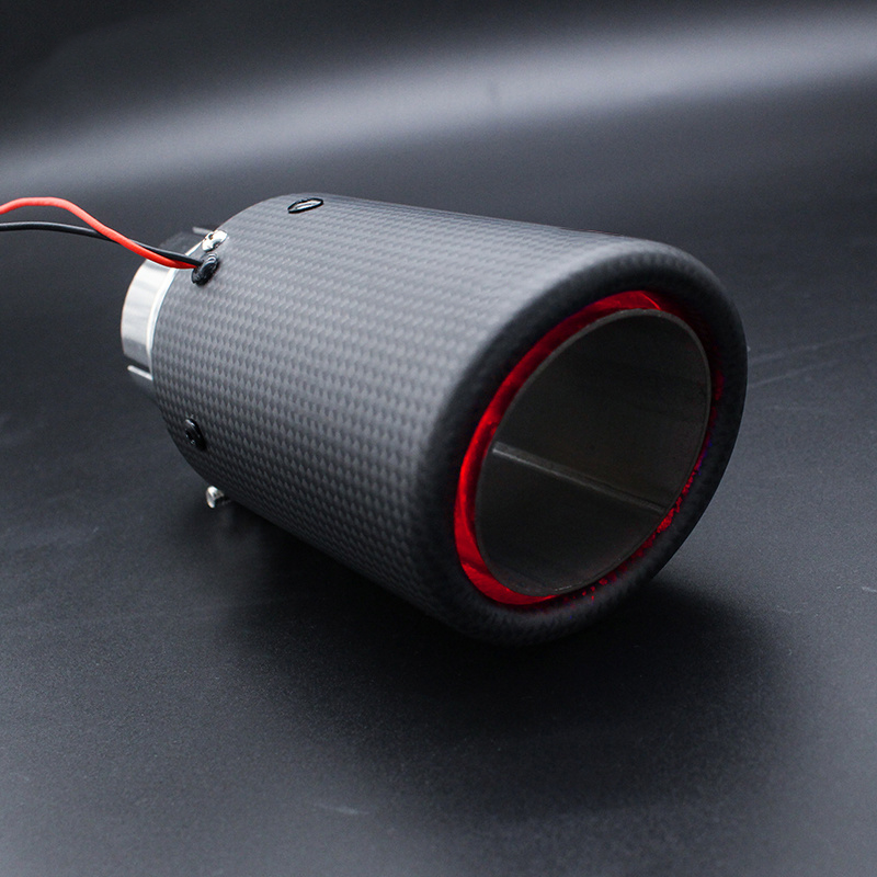 Stainless Steel & Carbon Fibre Exhaust Muffler With Red LED Universal