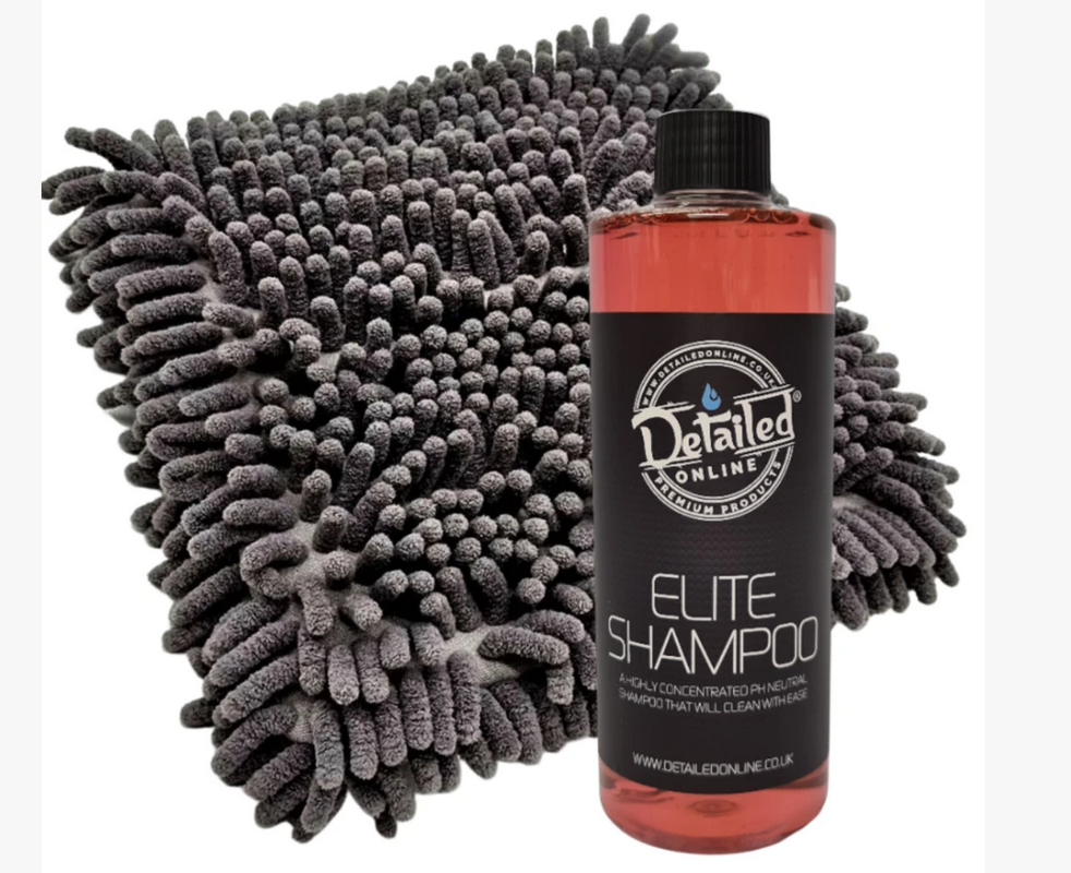 Chenille wash pad and Elite shampoo kit