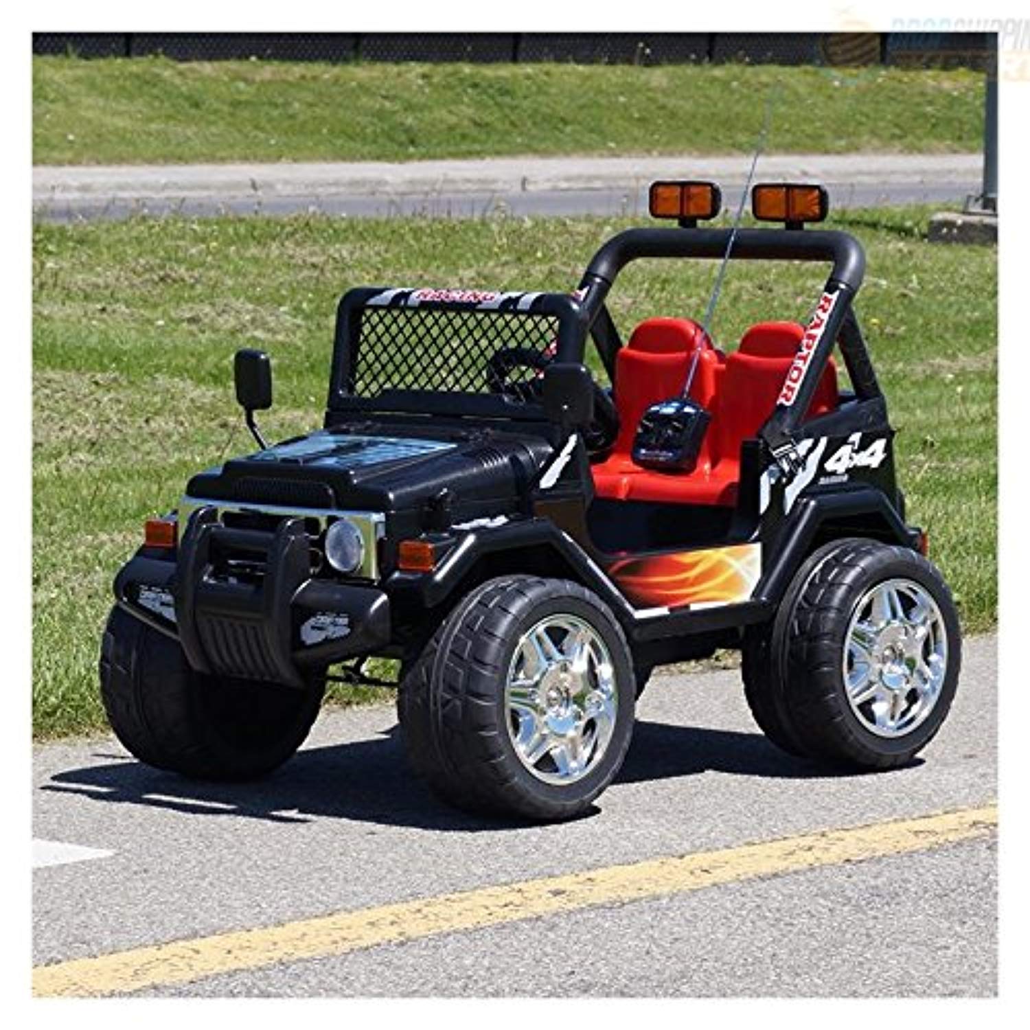 KIDS 12V RAPTOR ELECTRIC RIDE ON CAR 4X4 JEEP 2-SEATER REMOTE CONTROL  BLACK - LK Auto Factors