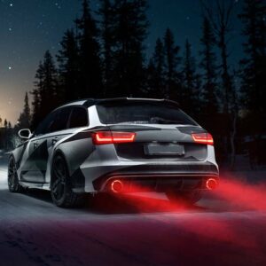 Stainless Steel & Carbon Fibre Exhaust Muffler With Red LED Universal | Cool Stuff For Cars,Exhaust Tips