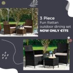 NEW 2022 SUMMER 3 Piece Rattan Garden Furniture Sets 2 X Rattan Chairs and Coffee Table with Hard Wearing Cushions | Rattan Chairs and Coffee Table