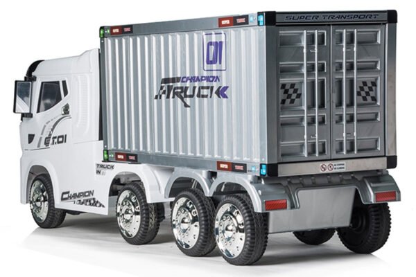 White R/C Four Motor Artic Truck & Trailer - 12V Kids' Electric Ride On