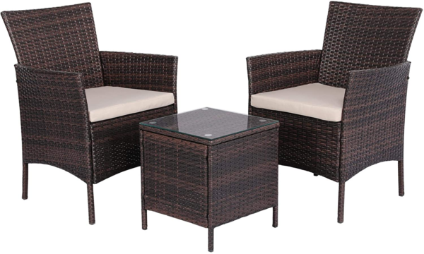 NEW 2022 SUMMER 3 Piece Rattan Garden Furniture Sets 2 X Rattan Chairs and Coffee Table with Hard Wearing Cushions | Rattan Chairs and Coffee Table