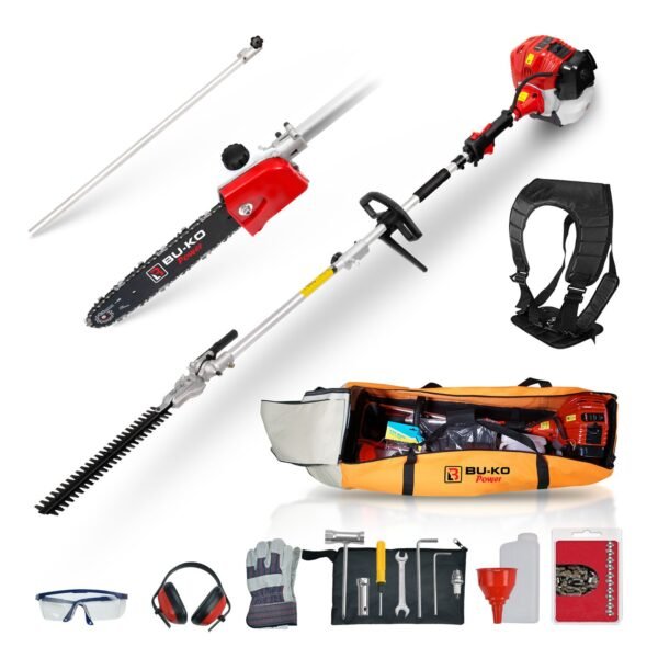 BU-KO 52cc Long Reach Petrol Hedge Trimmer & Pruner Saw with 75cm Extension Pole & Tool Bag