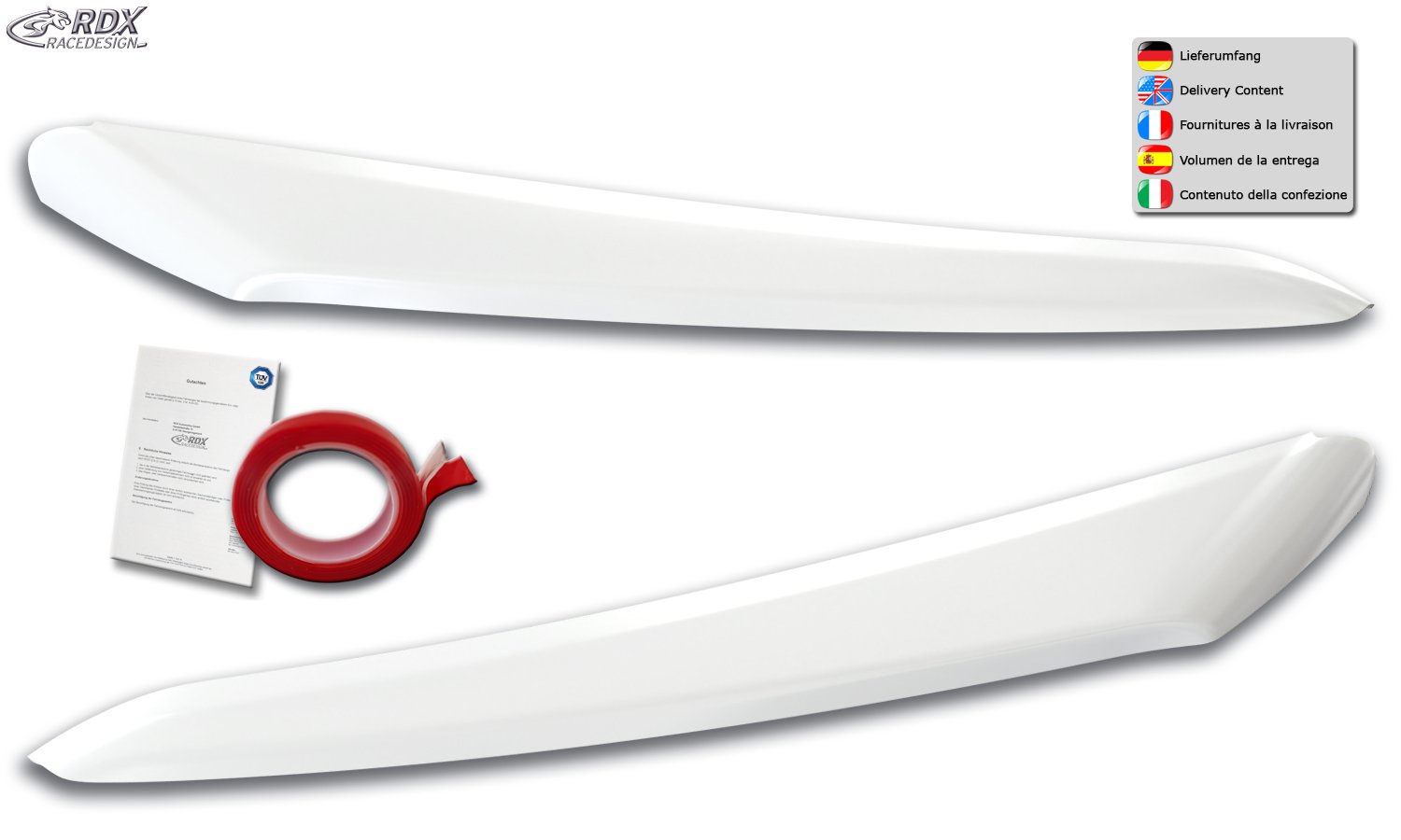 LK Headlight Covers for FIAT Ducato (2014+) & CITROEN Jumper / Relay (2014+) & OPEL / VAUXHALL Movano (2021+) & PEUGEOT Boxer (2014+) & TOYOTA ProAce Max (2024+) & IVECO eSuperJolly (2026+) & RAM ProMaster (2013+) white highgloss Light Brows