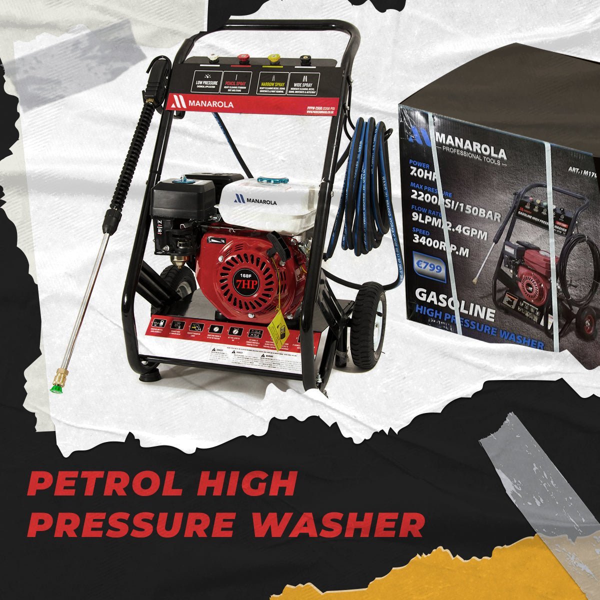 Brand new Manarola 7hp Petrol Pressure - Power Jet Washer