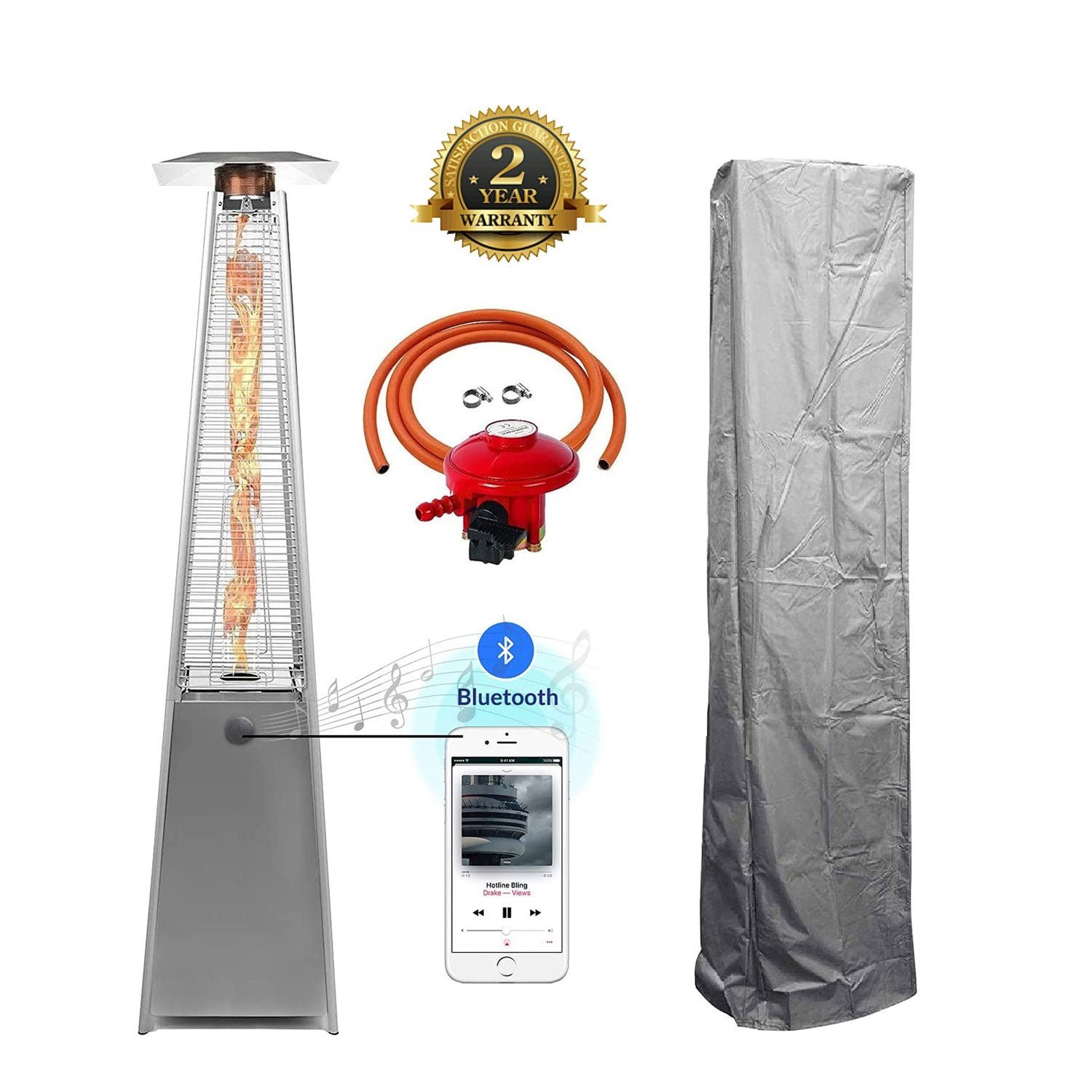 BU-KO Patio Gas Heater Stainless Steel with Bluetooth | Outdoor Pyramid Propane Gas Heater